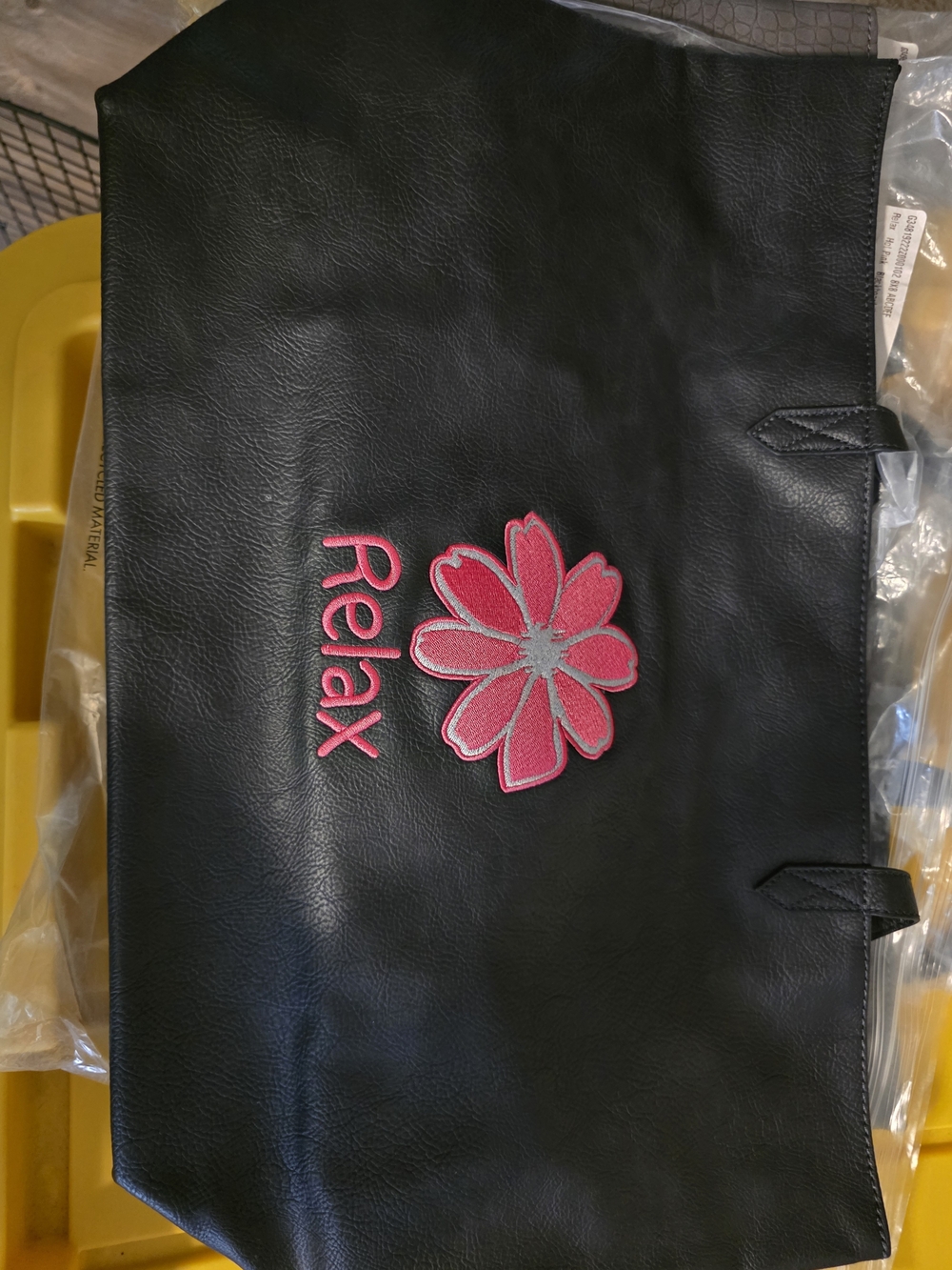thirty-one Black Tote with Pink Flower Embroidery
